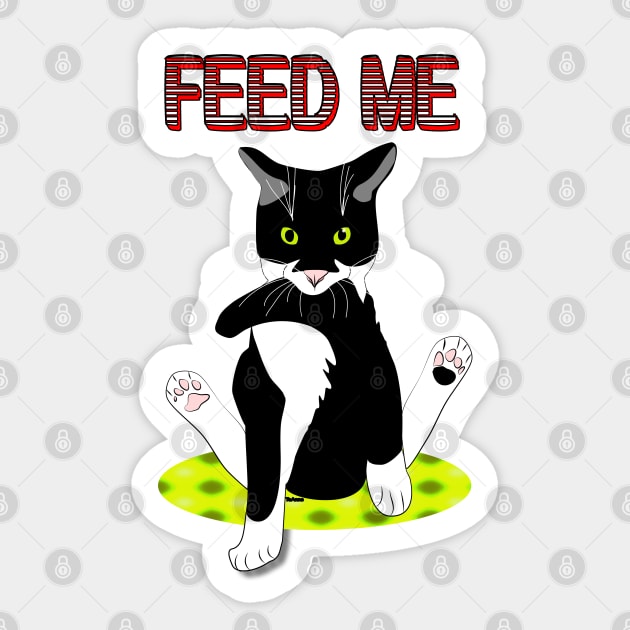 Cute Tuxedo Cat Hungry cat Feed Me Copyright by TeAnne Sticker by TeAnne